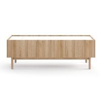 Meuble Télé 3 portes Chêne pieds bois massif 144 cm - ELOÏSE