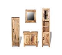 vidaXL Meuble Toilette + Miroir + 2 Armoires - Bois Manguier