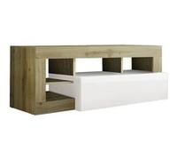Meuble TV 1 Abattant Blanc Laqué Encadrement Niches Aspect Bois Cadiz - ARTURO - ALTOBUY Blanc G
