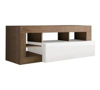 Meuble TV 1 Abattant Blanc Laqué Encadrement Niches Aspect Chêne Mercure - ARTURO - ALTOBUY Blanc G