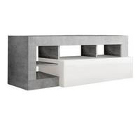 Meuble TV 1 Abattant Blanc Laqué Encadrement Niches Aspect Cimento - ARTURO -