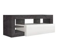 Meuble TV 1 Abattant Blanc Laqué Encadrement Niches Aspect Gris Oxyde - ARTURO - ALTOBUY Blanc G