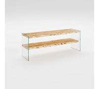 Meuble TV 1 étagère Crustallia en verre et bois - Transparent et beige