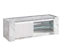 Meuble TV 1 Porte 150cm Laqué Blanc et Effet Marbre avec Leds - PRAVA - ALTOBUY Blanc G