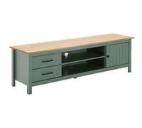 TINA - Meuble TV 1 Porte 2 Tiroirs Bois Ciré et Vert