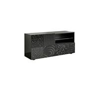 Meuble TV 1 porte anthracite laqué sérigraphies multi-motifs - JUAN - ALTOBUY