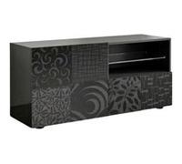 Meuble TV 1 porte anthracite laqué sérigraphies multi-motifs - JUAN - ALTOBUY Gris