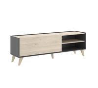 Meuble TV 1 porte coloris graphite-naturel - Longueur 155 x Hauteur 47 x Profondeur 43 cm