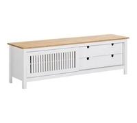 Meuble TV 1 Porte Coul. 2 Tiroirs Bois Ciré et Blanc - MALIA -
