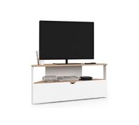 Meuble TV 100 cm d'angle ELI bois façon hêtre et blanc