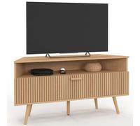 Meuble TV 110 cm d'angle JULIETTE 1 porte effet lattes coloris chêne