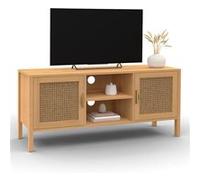IDMarket Meuble TV EDHEN 110 cm 2 portes bois et cannage