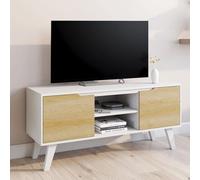 Meuble tv 110 cm finn blanc 2 portes façon hêtre