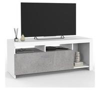 Meuble TV 110 cm MALO blanc et placard effet béton Blanc G