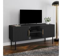 IDMARKET Meuble TV 110 cm MARCEL noir 2 portes effet lattes