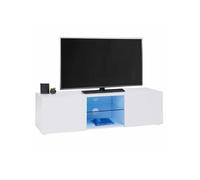 IDMarket - Meuble TV 113 cm ELI Blanc étagère en Verre avec LED