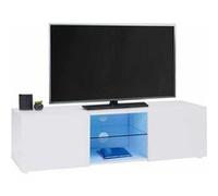 Meuble TV 113 cm ELI blanc étagère en verre avec LED Blanc G