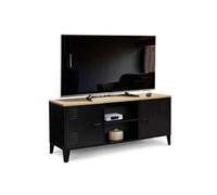 IDMarket Meuble TV ESTER 113 cm 2 portes métal noir plateau bois design industriel