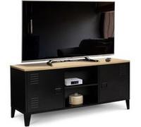 Meuble TV 113 cm ESTER 2 portes métal noir et plateau bois design industriel Noir G