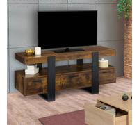 Meuble tv 116 cm phoenix avec tiroirs bois effet vieilli et noir - idmarket