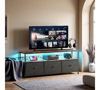 Meuble TV 137 cm avec LED, plateau effet bois tigre, 3 tiroirs en tissuPolyuréthanenoir, cadre métal robuste, pieds réglables, style rétro-moderne