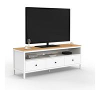 Meuble TV 140 cm ACHILLE 3 tiroirs blanc et plateau bois