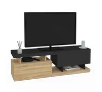 IDMarket - Meuble TV ANGULO 140 cm, 2 portes, effet bois et noir