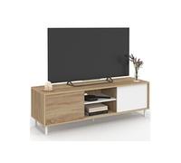 IDMarket Meuble TV Easy 140 cm – Sans outils – 2 portes coulissantes réversibles Effet bois et blanc