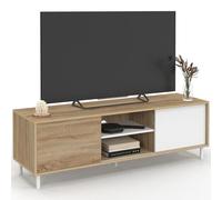IDMarket - Meuble TV 140 cm Easy Montage sans Outils 2 Portes coulissantes réversibles Effet Bois et Blanc
