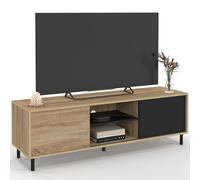 IDMarket Meuble TV EASY 140 cm montage sans outils 2 portes coulissantes effet bois et noir