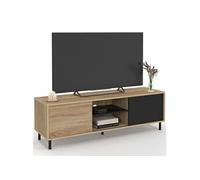 IDMarket Meuble TV EASY 140 cm montage sans outils 2 portes coulissantes effet bois et noir