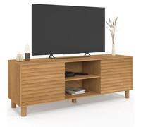 Meuble TV 140 cm JULIE 2 portes lattes tasseau bois coloris chêne