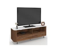 IDMarket - Meuble TV 140 cm Marla Noyer Effet Lattes 2 tiroirs et Plateau marbre Blanc Alaska
