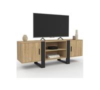 ID MARKET meuble tv PHOENIX 2 portes 140 cm bois clair à poser