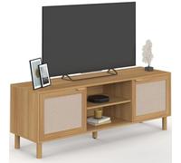 Meuble TV 140 cm ROBIN 2 portes bois et effet lin