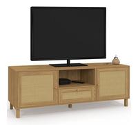 IDMarket - Meuble TV 140 cm Vintage HANAE 3 Portes Effet Naturel cannage