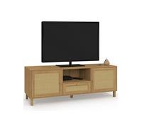 IDMarket - Meuble TV HANAE 140 cm Vintage 3 portes effet naturel cannage