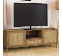 IDMarket - Meuble TV 140 cm Vintage HANAE 3 Portes Effet Naturel cannage