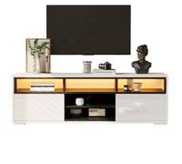 Meuble TV 150×35×50 cm Haute Brillance, 8 Espaces de Rangement, 2 Portes, Lowboard Moderne pour Petit Salon