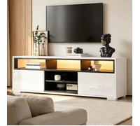 Meuble TV 150 cm avec 2 portes, Rangement Ouvert avec Indicateurs LED, pour Chambre Et Salon, pour Télévisions Jusqu’À 65 Pouces