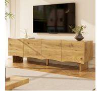 Meuble TV 155cm | Buffet Bas Scandinave avec 4 Portes et Passe-câbles | Finition Bois Chêne Naturel
