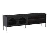 Meuble TV 160 cm 2 Portes Ajourées 2 Niches en Métal Noir - OLIVIA - ALTOBUY Noir G