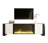 Meuble TV 165/32/55 cm blanc et noir en panneaux de particules avec cheminée