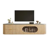 Meuble TV 172/38/45,5 cm naturel en MDF et verre avec vitrine ovale