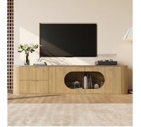 Meuble TV 172 cm avec tiroirs, rangement fermé et vitrine ovale en verre gris - BEAUNIV - Moderne, MDF, naturel