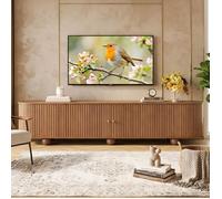 Meuble TV 180×35×45 cm - Portes Coulissantes Cannelées - Style Rétro Chic - Rangement Modulable - Pieds Boules - MDF Noyer