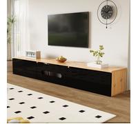 Meuble TV 180 cm, 3 Portes et LED Bluetooth, Pose Murale ou au Sol - MEUNIQ - Façade Brillante, Bois, Noir