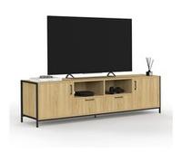 IDMarket Meuble TV Detroit 2 portes 2 tiroirs Design industriel bois clair 180 cm
