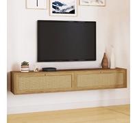 IDMarket Meuble TV HANAE 180 cm suspendu 2 portes effet naturel cannage