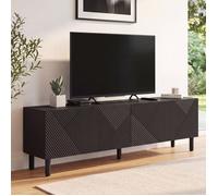 IDMarket - Meuble TV 180 cm HIMARA 2 Portes Lattes géométriques Bois Noir | Design lattes, motifs à reliefs, banc TV
